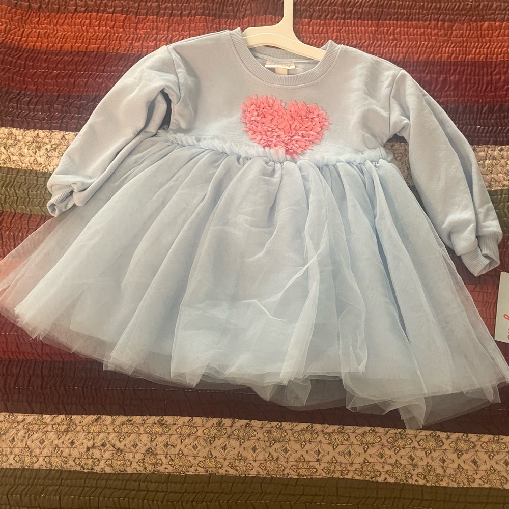 Cat & Jack Light Blue Dress with Pink Heart